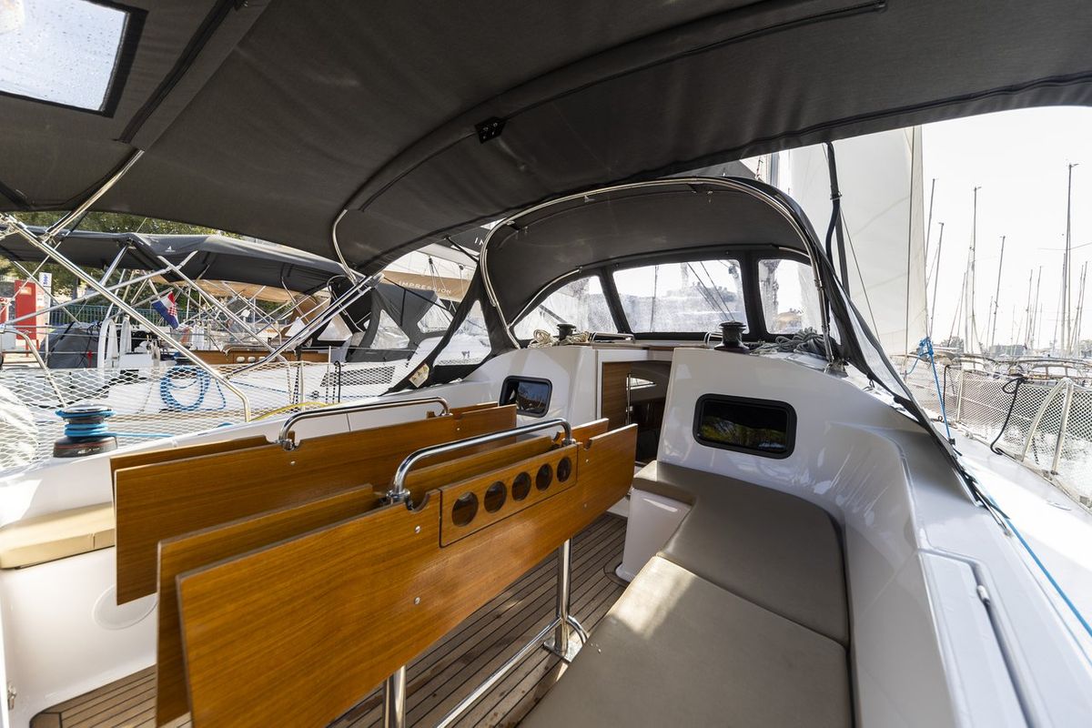 Cockpit of Pasithea, a Elan Impression 45.1 sailboat at Zadar, Croatia
