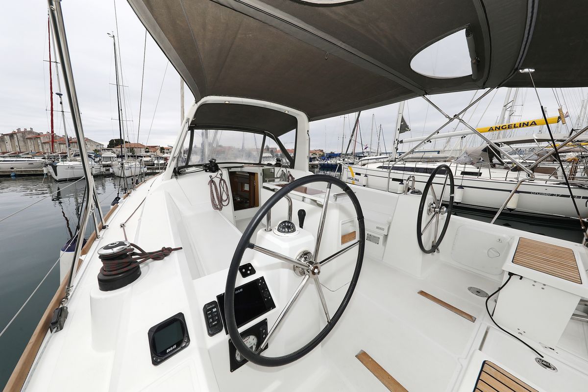Cockpit of One, a Beneteau Oceanis 38 sailboat at Grad Biograd na Moru, Croatia