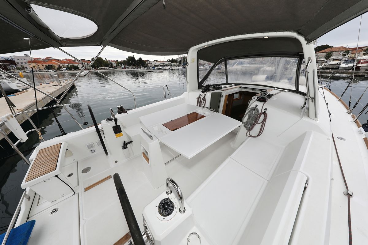 Deck of One, a Beneteau Oceanis 38 sailboat at Grad Biograd na Moru, Croatia
