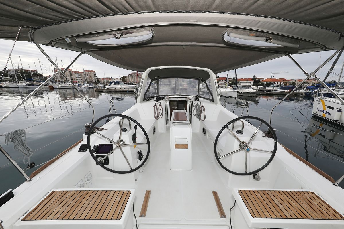 Cockpit of One, a Beneteau Oceanis 38 sailboat at Grad Biograd na Moru, Croatia
