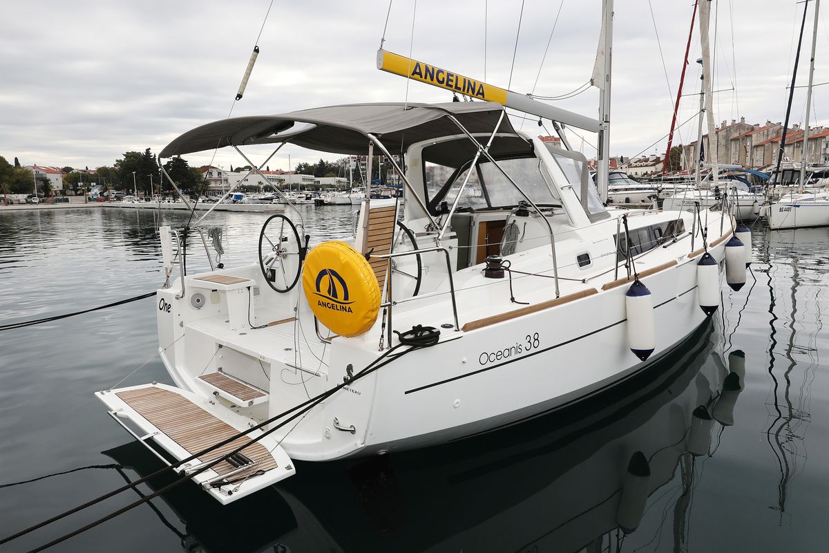 Exterior view of One, a Beneteau Oceanis 38 sailboat at Grad Biograd na Moru, Croatia