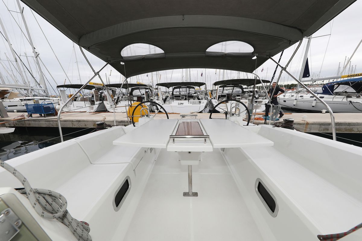 Deck of One, a Beneteau Oceanis 38 sailboat at Grad Biograd na Moru, Croatia