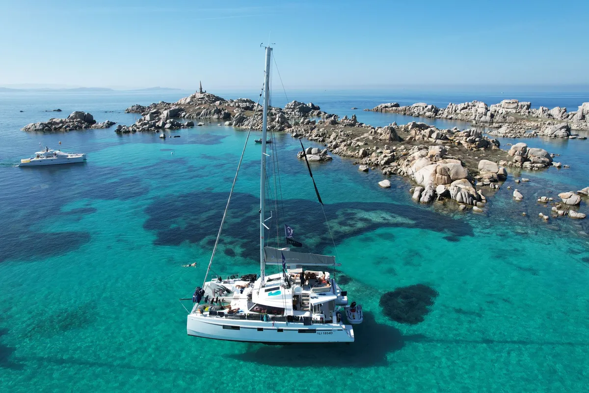 Exterior view of Gelmar, a Nautitech Rochefort Nautitech 46 Fly catamaran at Cannigione, Italy