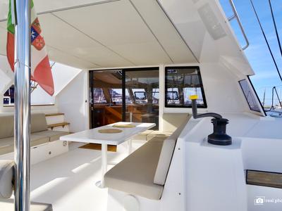 Deck of Gelmar, a Nautitech Rochefort Nautitech 46 Fly catamaran at Cannigione, Italy