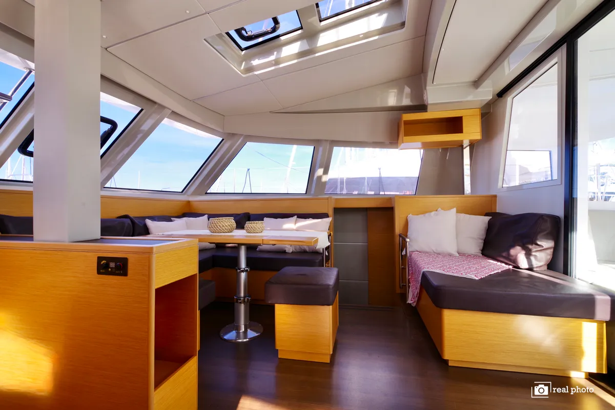 Salon of Gelmar, a Nautitech Rochefort Nautitech 46 Fly catamaran at Cannigione, Italy
