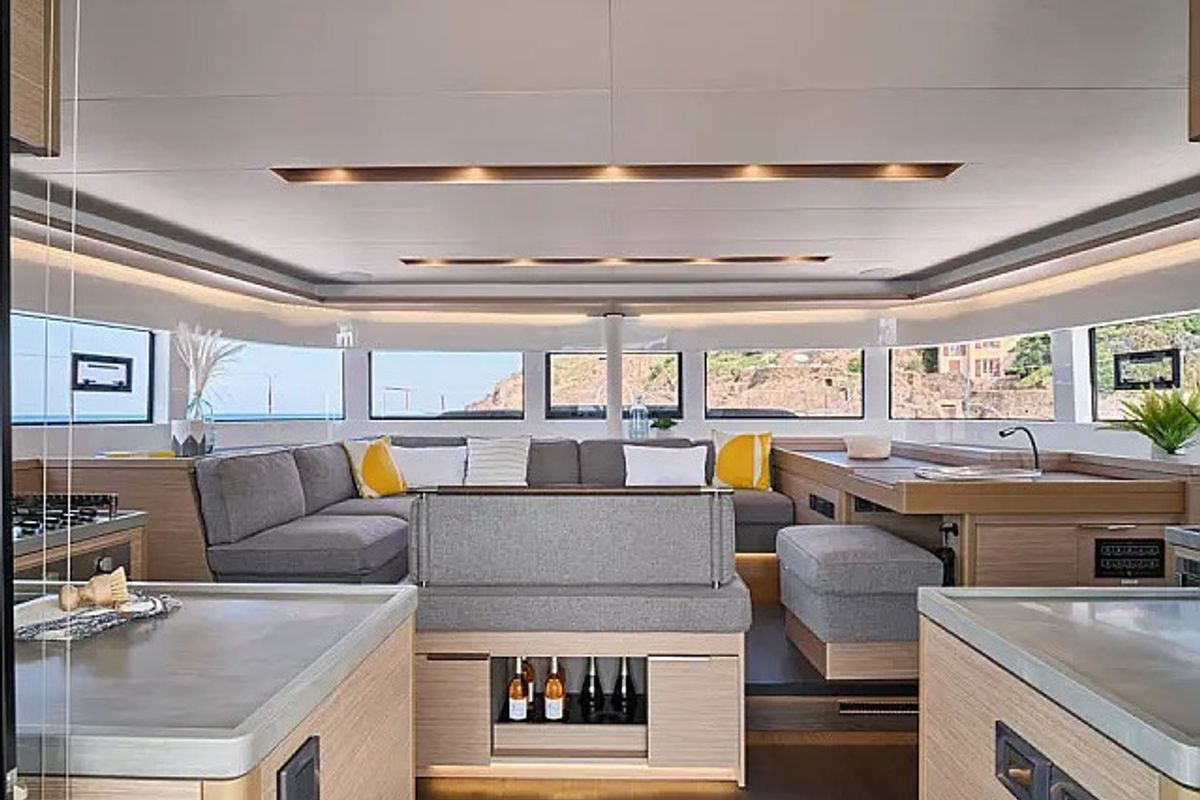 Salon of Moonshadow, a Lagoon 51 catamaran at Grad Trogir, Croatia