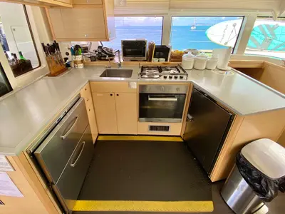 Galley of Ventana Al Mar, a Lagoon 52 catamaran at Belize City, Belize