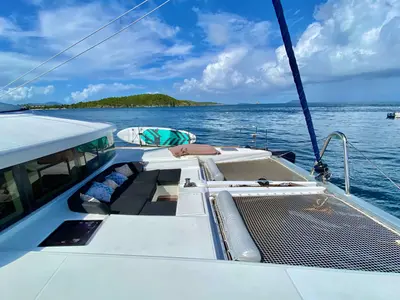 Deck of Ventana Al Mar, a Lagoon 52 catamaran at Belize City, Belize