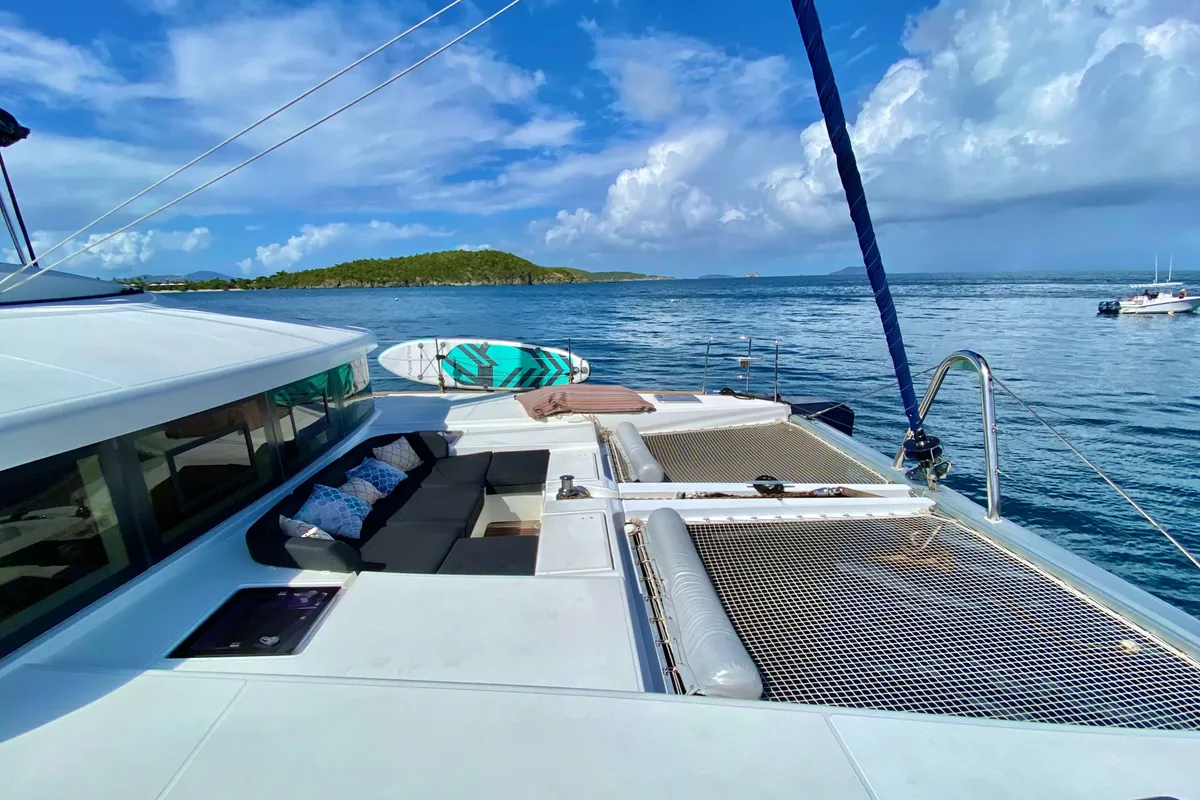 Deck of Ventana Al Mar, a Lagoon 52 catamaran at Belize City, Belize