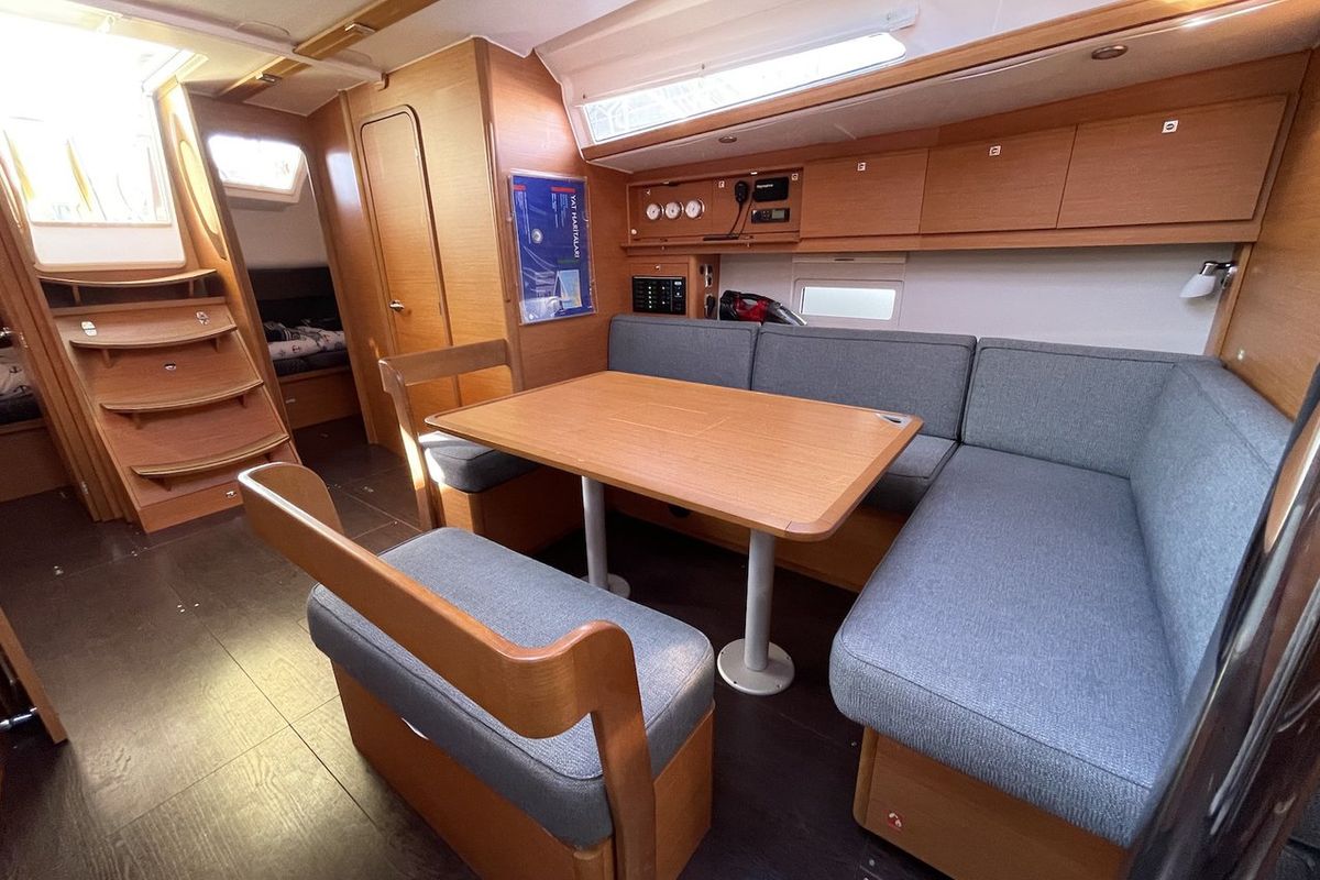 Salon of Tian, a Dufour 430 sailboat at Fethiye, Turkey