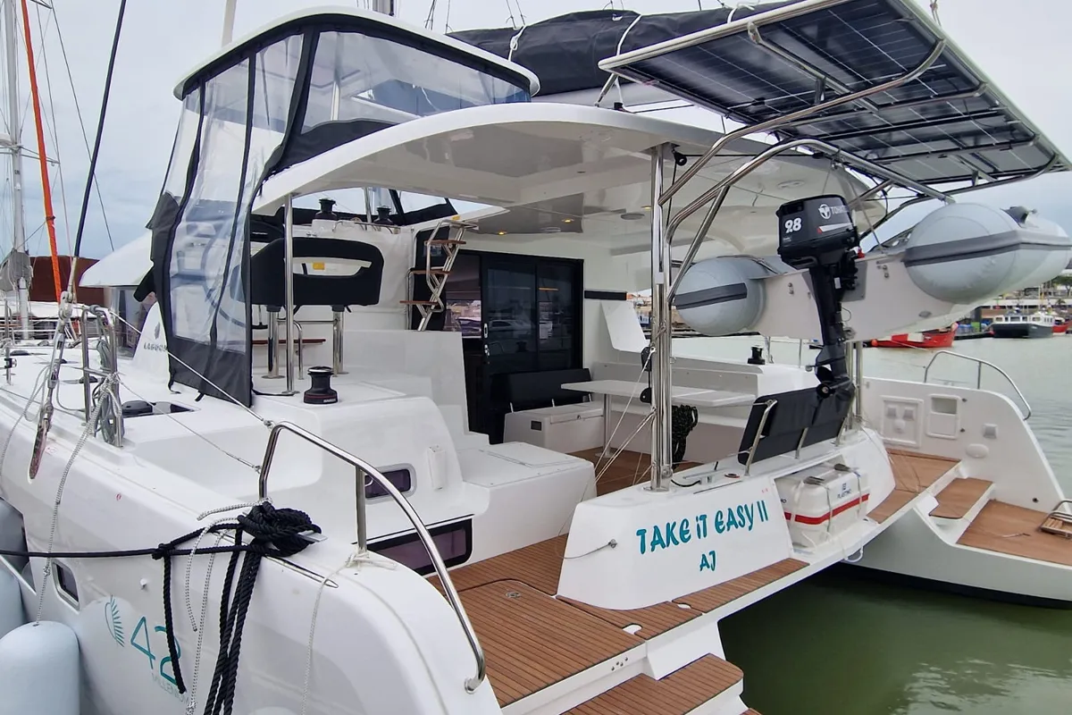 Take it Easy II, a Lagoon Lagoon 42 catamaran at Bonifacio / Bunifaziu, France