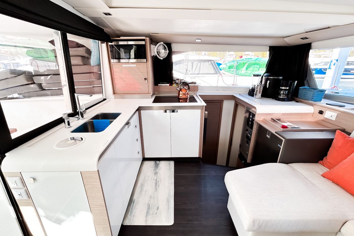 Galley of Pizza My Heart, a Fountaine Pajot Isla 40 catamaran at Road Town, British Virgin Islands