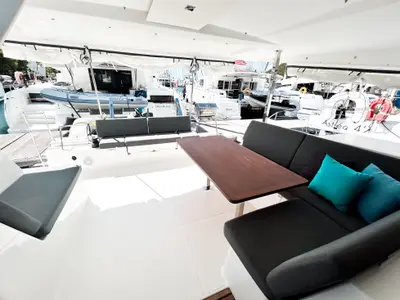 Salon of Pizza My Heart, a Fountaine Pajot Isla 40 catamaran at Road Town, British Virgin Islands