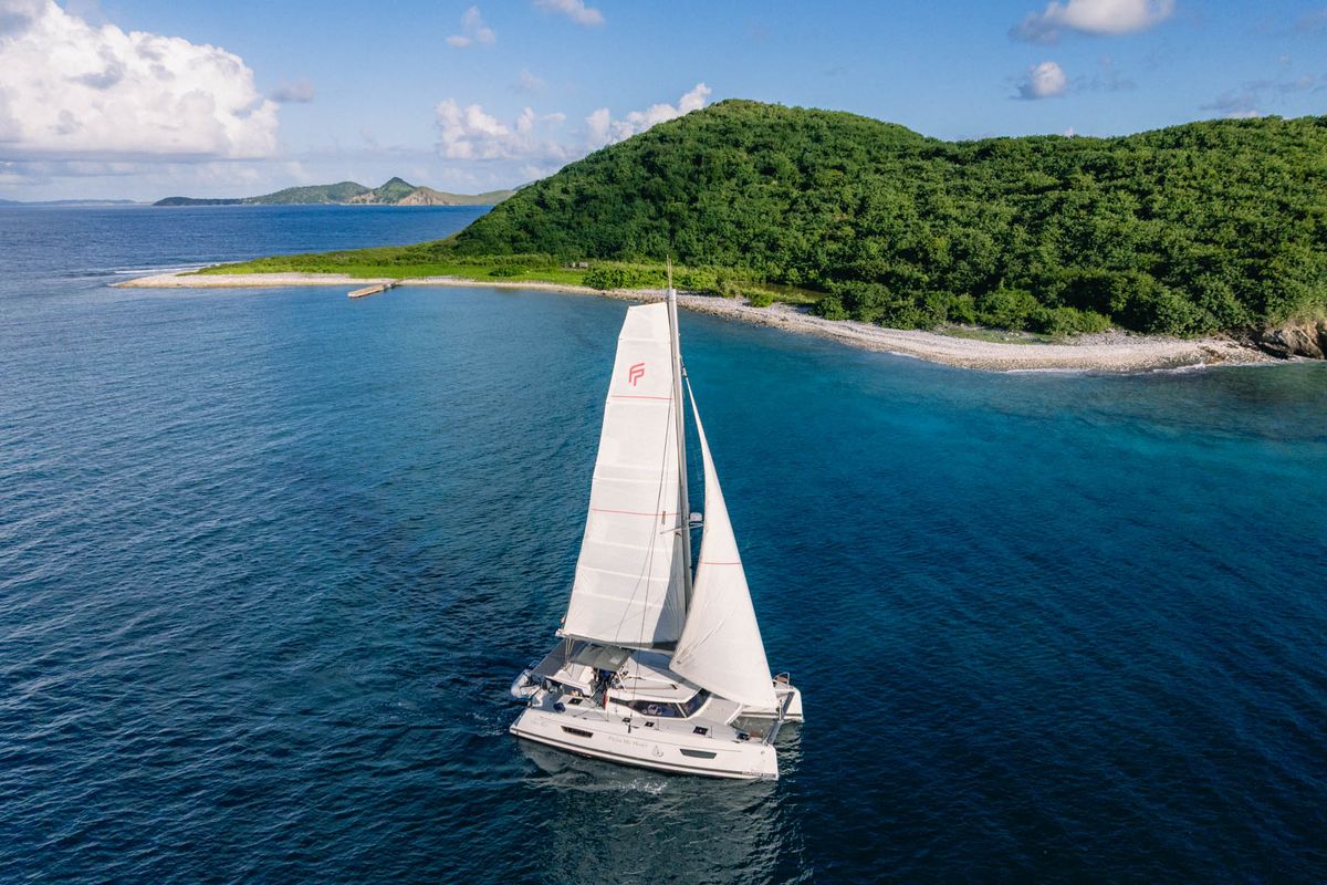 Exterior view of Pizza My Heart, a Fountaine Pajot Isla 40 catamaran at Road Town, British Virgin Islands