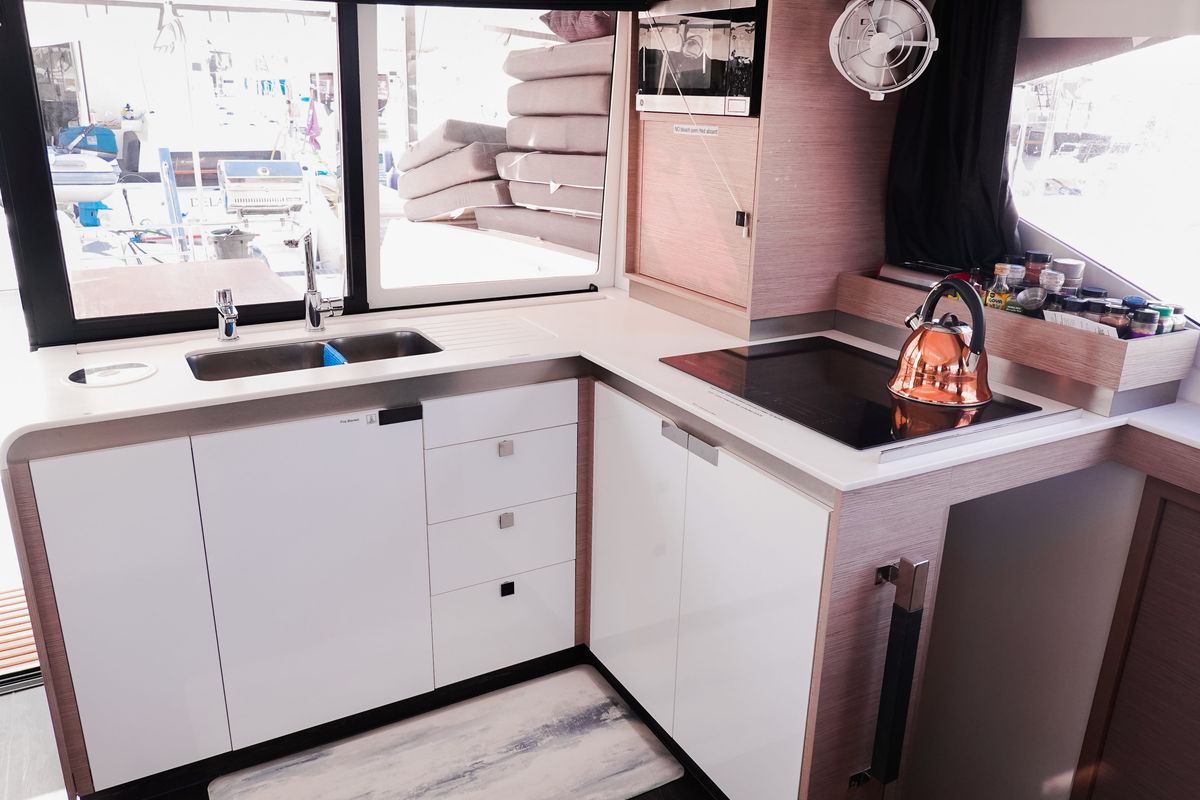 Galley of Pizza My Heart, a Fountaine Pajot Isla 40 catamaran at Road Town, British Virgin Islands