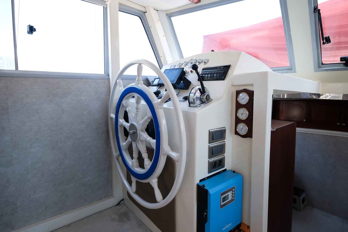 Cockpit of Pronto Blue, a Gulet Gulet gulet at Fethiye, Turkey