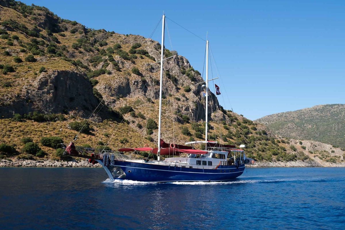 Exterior view of Pronto Blue, a Gulet Gulet gulet at Fethiye, Turkey