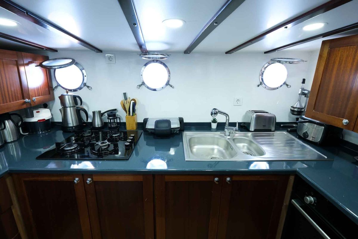 Galley of Pronto Blue, a Gulet Gulet gulet at Fethiye, Turkey