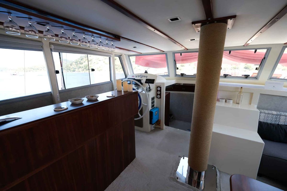 Cockpit of Pronto Blue, a Gulet Gulet gulet at Fethiye, Turkey