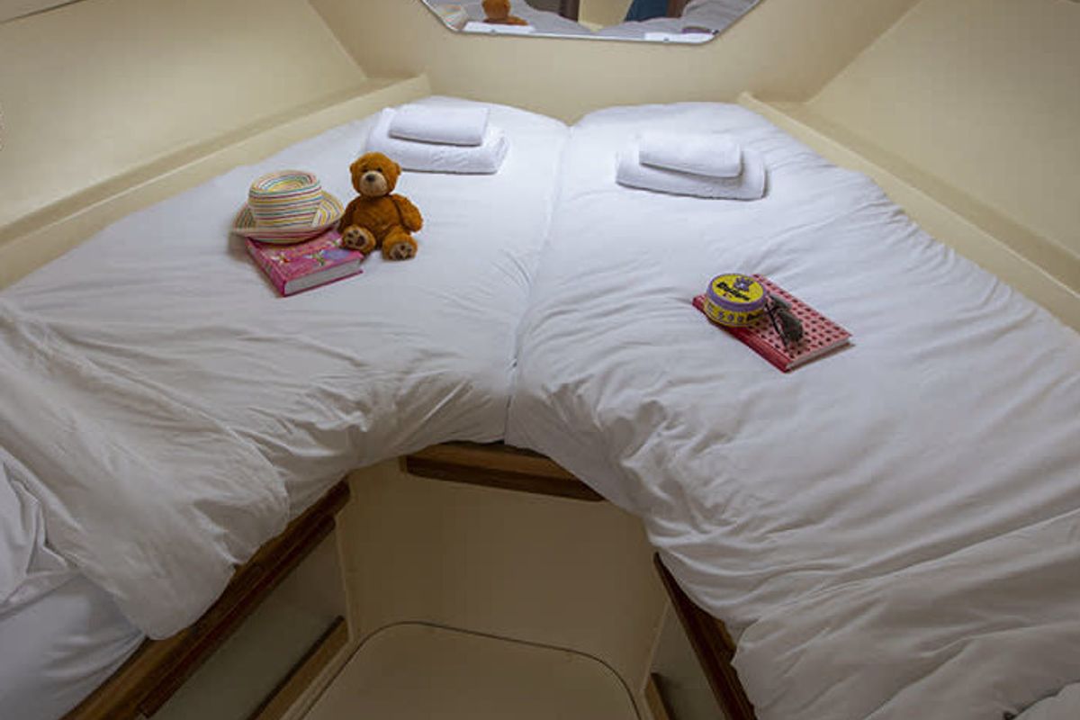 Cabin on Consul - Budget 1, a Cygnet Consul motorboat at Rheinsberg, Germany