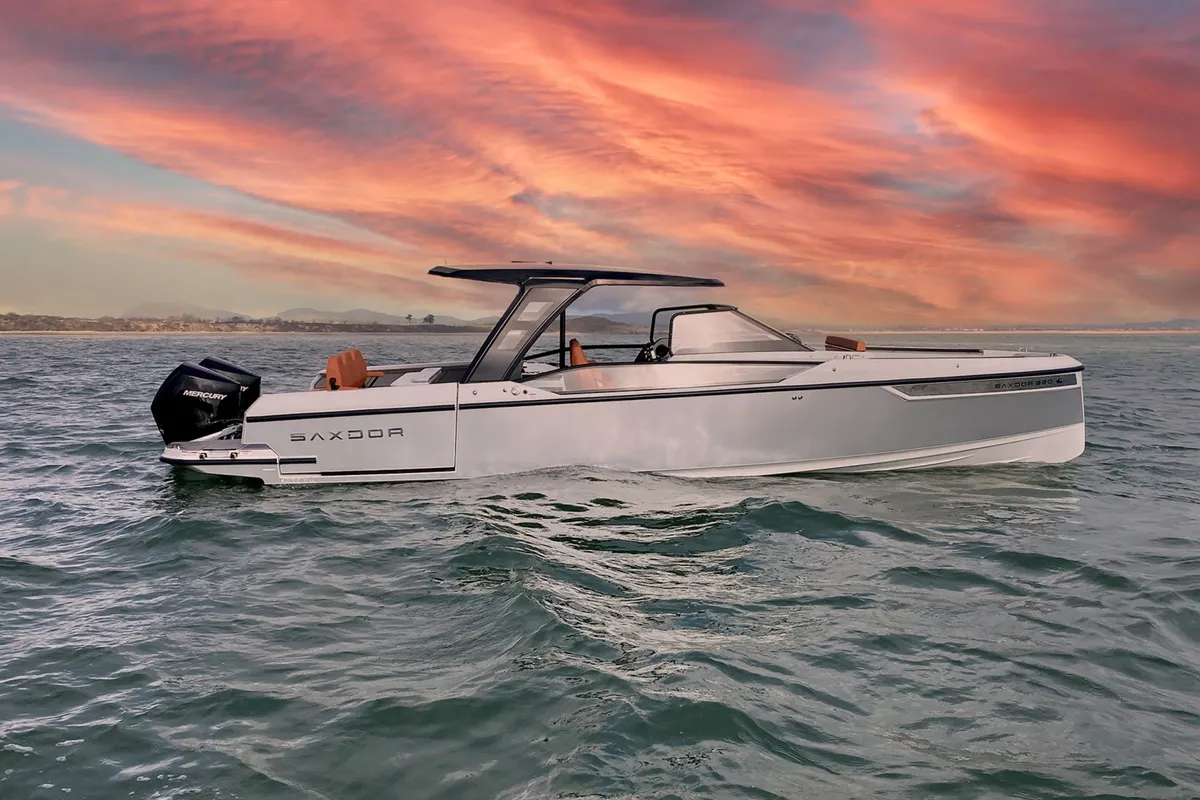 Exterior view of Poseidon, a Saxdor Yachts Saxdor 320 GTO motorboat at Alyki, Greece