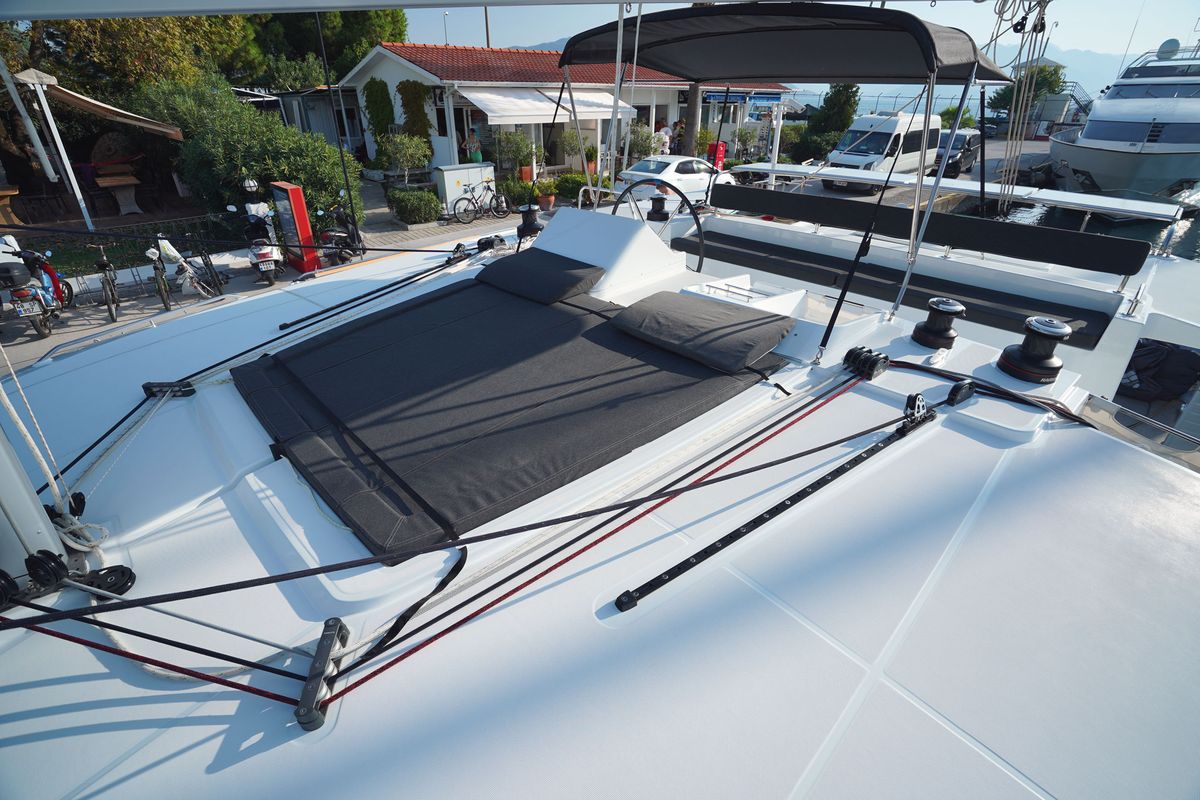 Deck of Big Dream, a Lagoon 450 Fly catamaran at Marmaris, Turkey