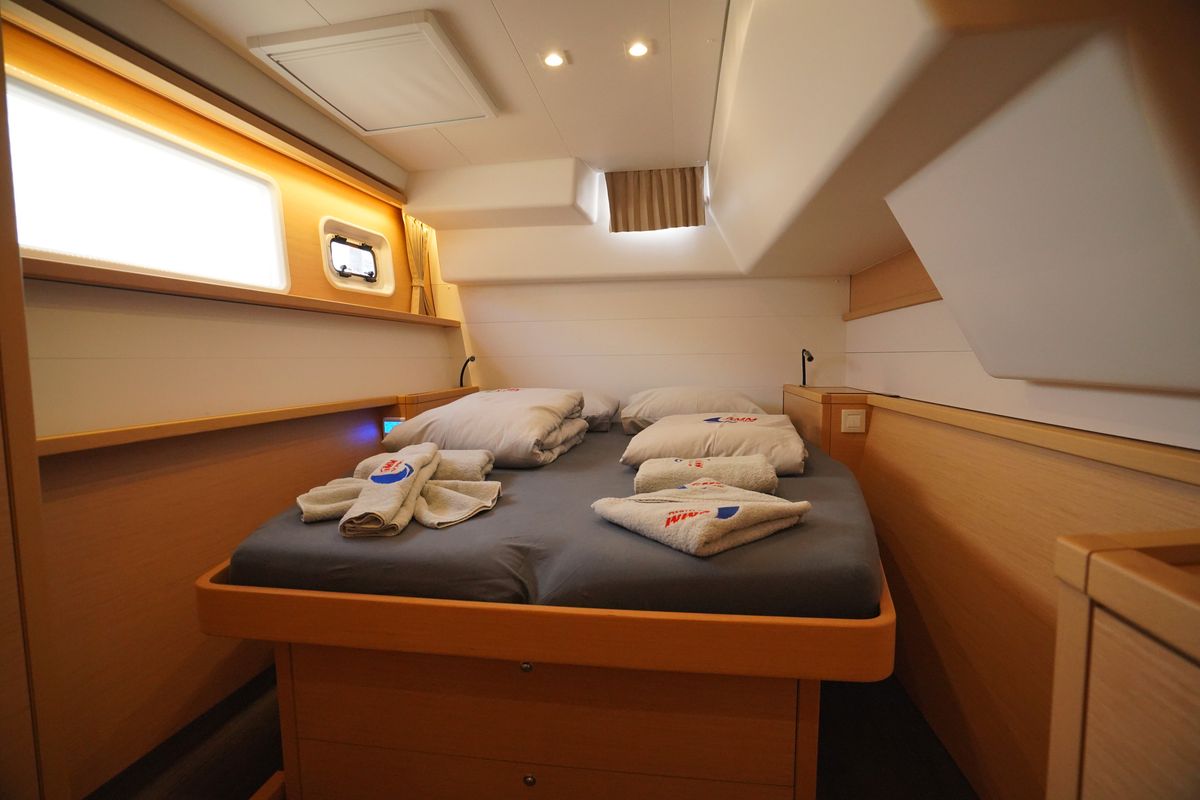 Cabin on Big Dream, a Lagoon 450 Fly catamaran at Marmaris, Turkey