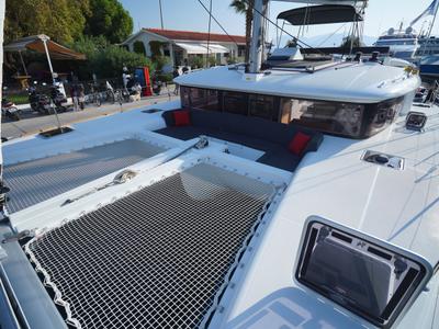 Deck of Big Dream, a Lagoon 450 Fly catamaran at Marmaris, Turkey