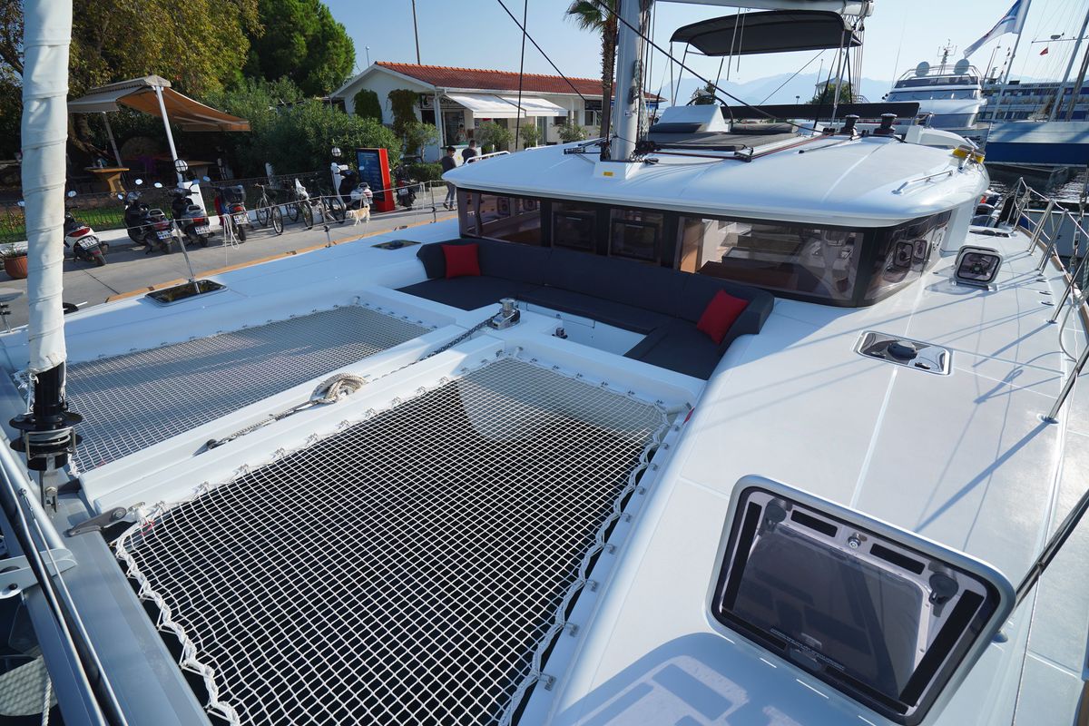 Deck of Big Dream, a Lagoon 450 Fly catamaran at Marmaris, Turkey