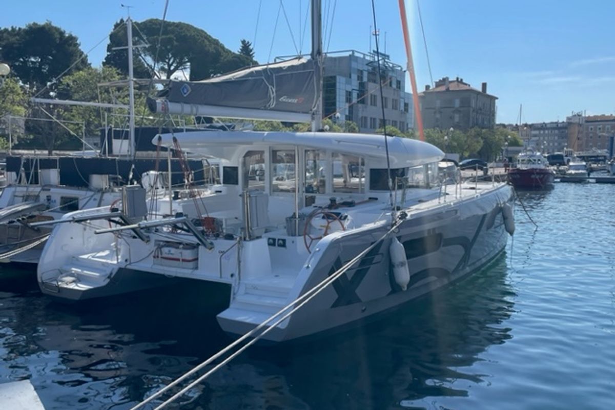 Exterior view of Zara, a Excess 12 catamaran at Zadar, Croatia