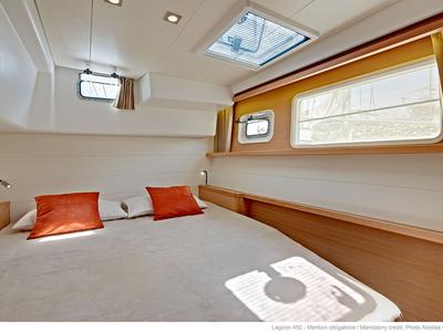 Cabin on Sea Breeze, a Lagoon 450 Fly catamaran at Kos, Greece