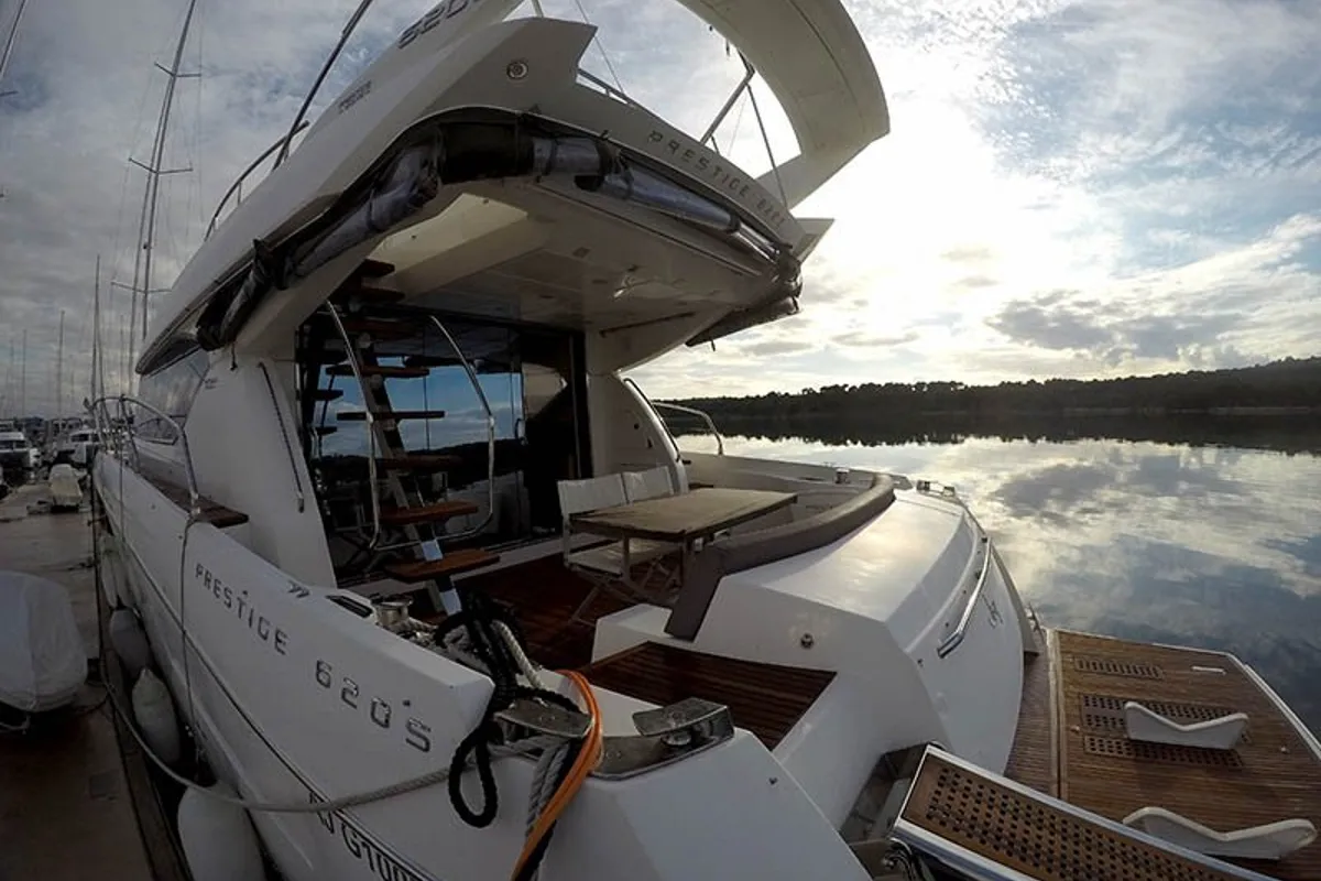 Deck of Jana, a Prestige 620 S yacht at Grad Šibenik, Croatia