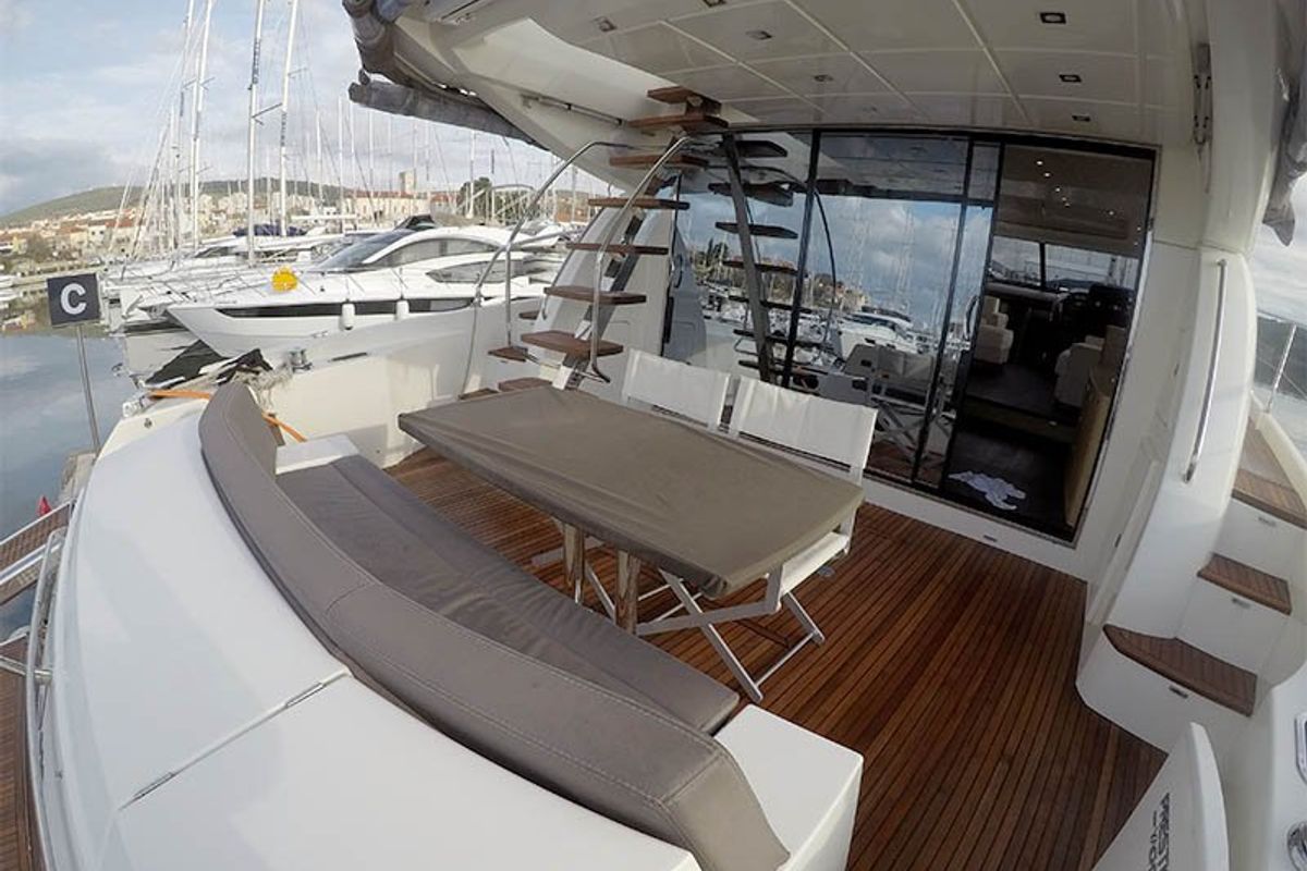Deck of Jana, a Prestige 620 S yacht at Grad Šibenik, Croatia