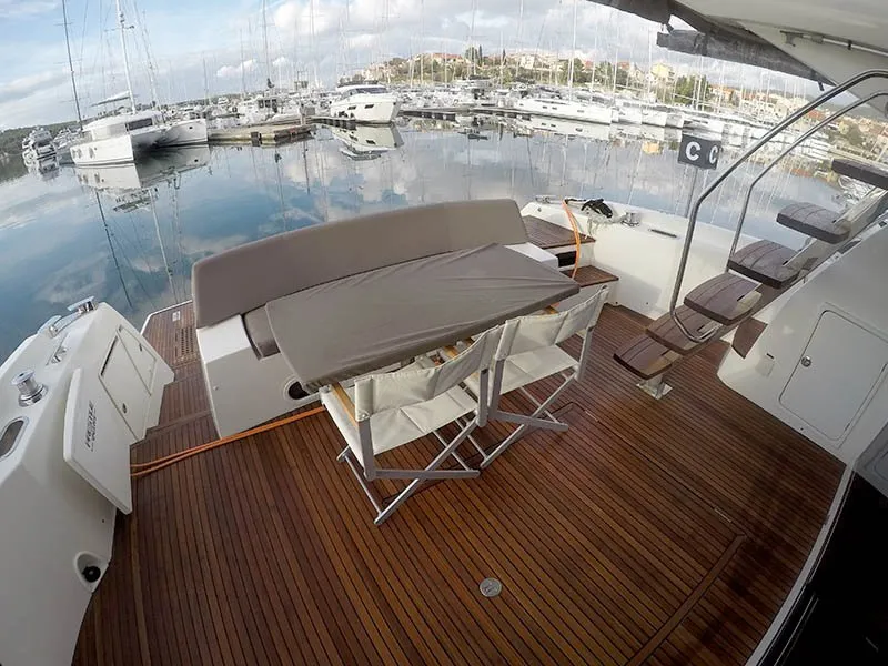 Deck of Jana, a Prestige 620 S yacht at Grad Šibenik, Croatia