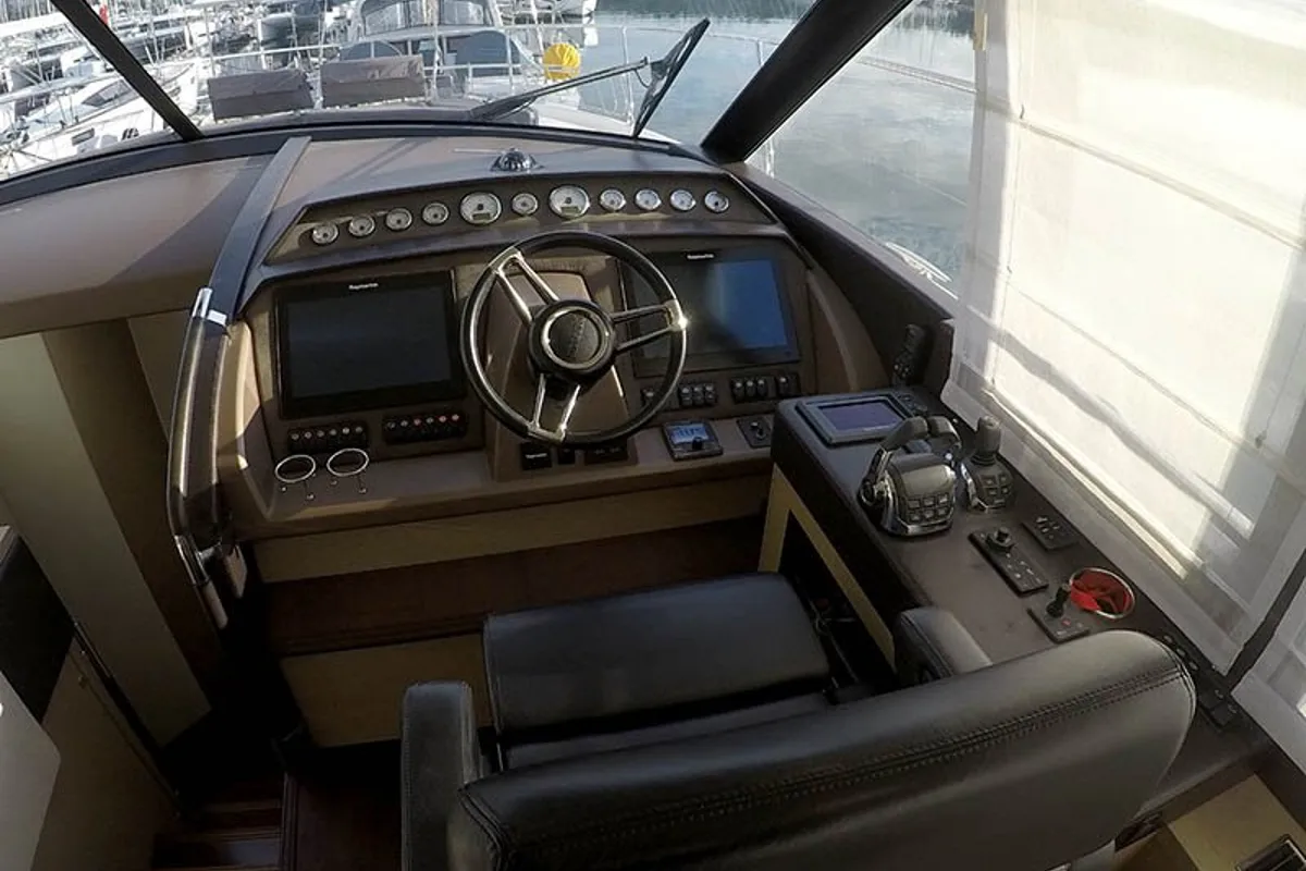 Cockpit of Jana, a Prestige 620 S yacht at Grad Šibenik, Croatia
