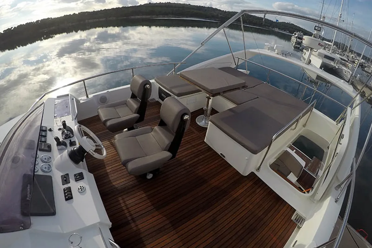 Deck of Jana, a Prestige 620 S yacht at Grad Šibenik, Croatia