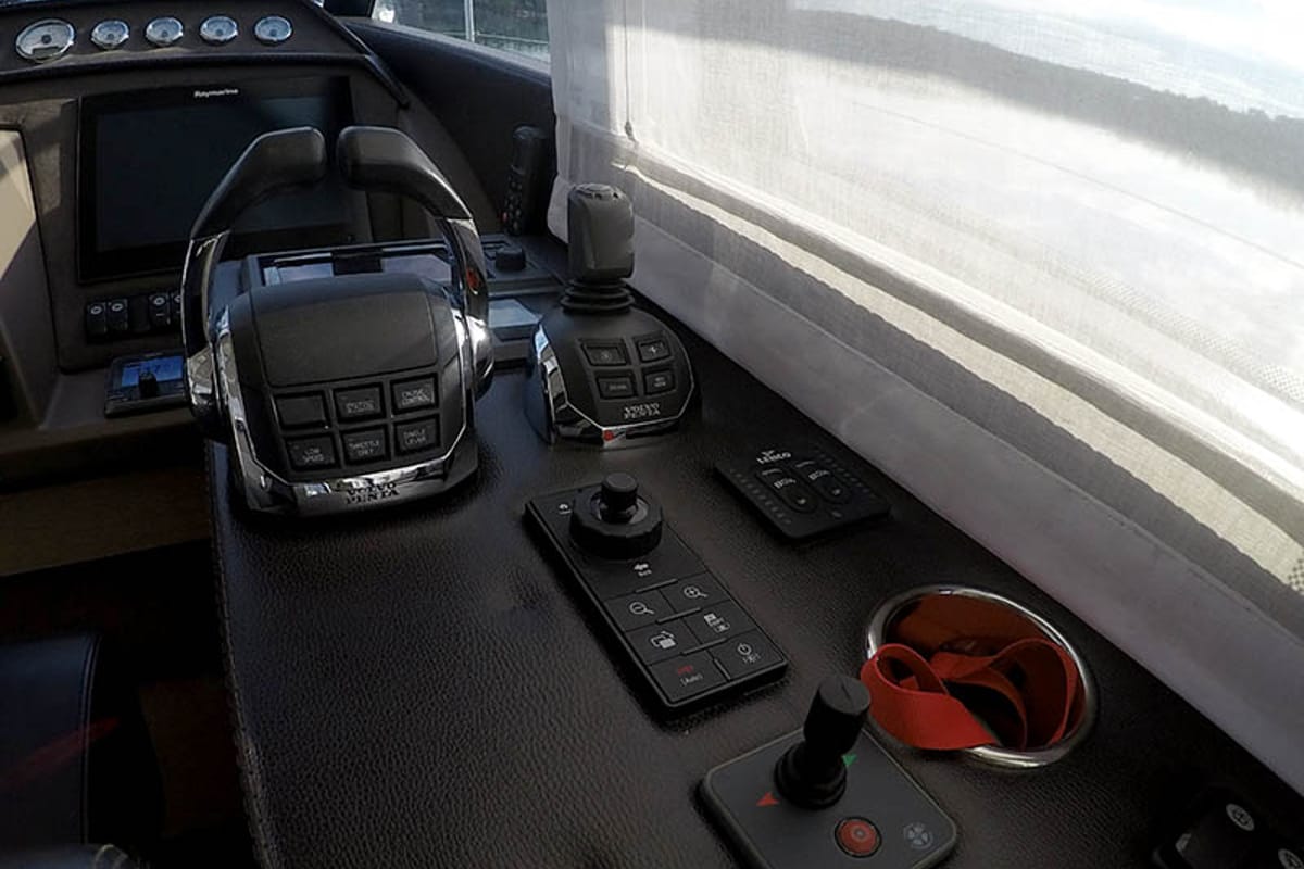 Cockpit of Jana, a Prestige 620 S yacht at Grad Šibenik, Croatia