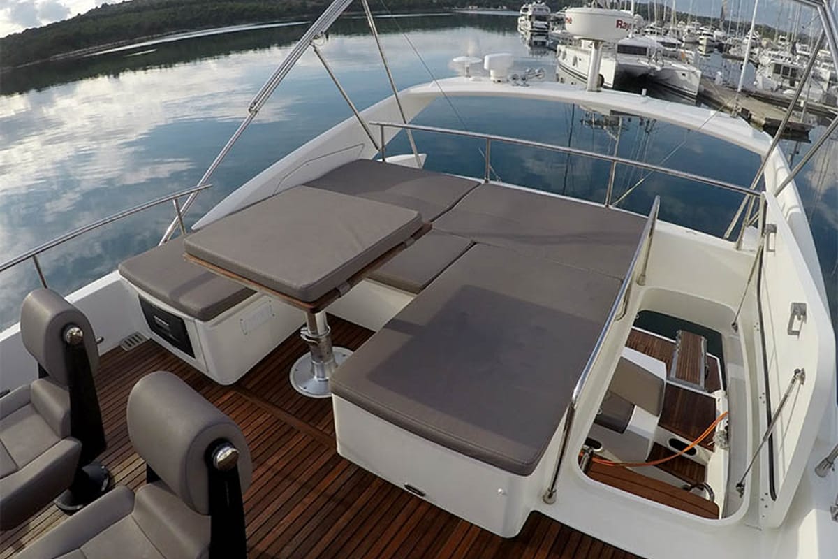 Cockpit of Jana, a Prestige 620 S yacht at Grad Šibenik, Croatia