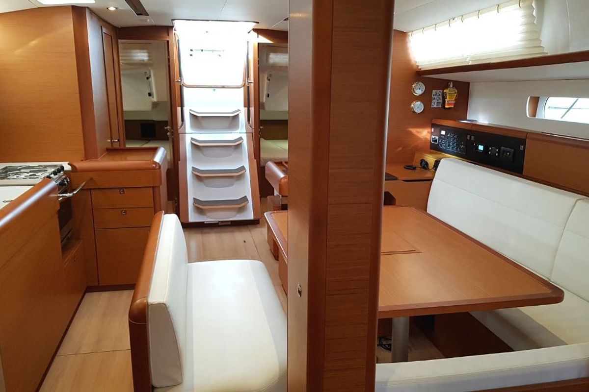 Salon of FIESTA, a Jeanneau Sun Odyssey 519 sailboat at Municipal Unit of Lefkada, Greece
