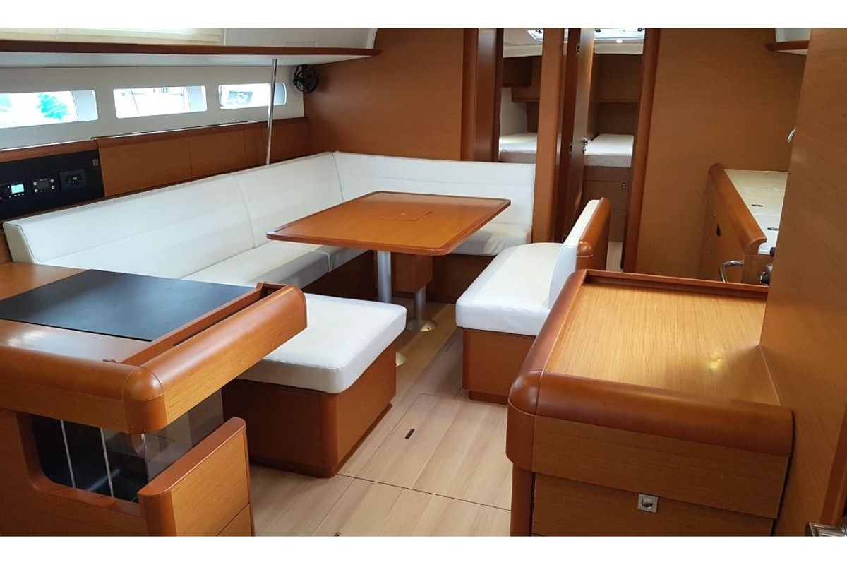Salon of FIESTA, a Jeanneau Sun Odyssey 519 sailboat at Municipal Unit of Lefkada, Greece