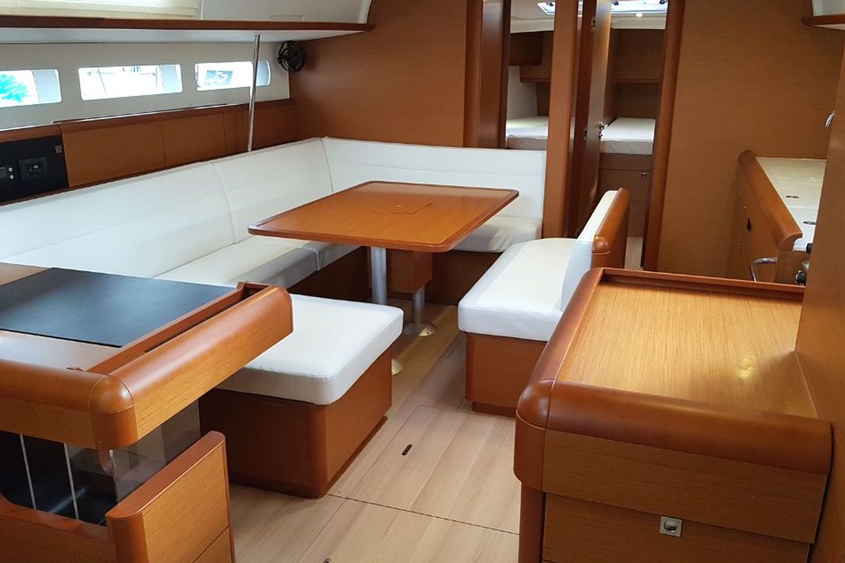 Salon of FIESTA, a Jeanneau Sun Odyssey 519 sailboat at Municipal Unit of Lefkada, Greece
