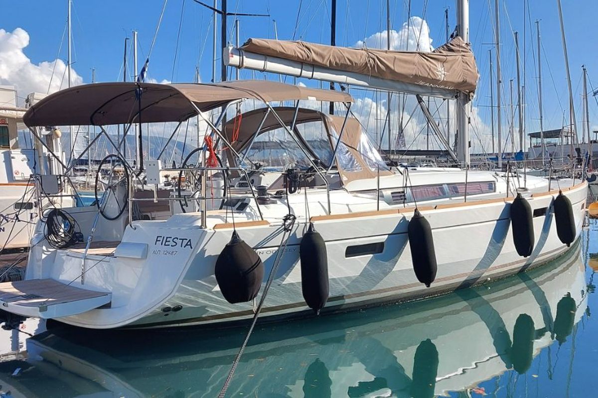 Exterior view of FIESTA, a Jeanneau Sun Odyssey 519 sailboat at Municipal Unit of Lefkada, Greece