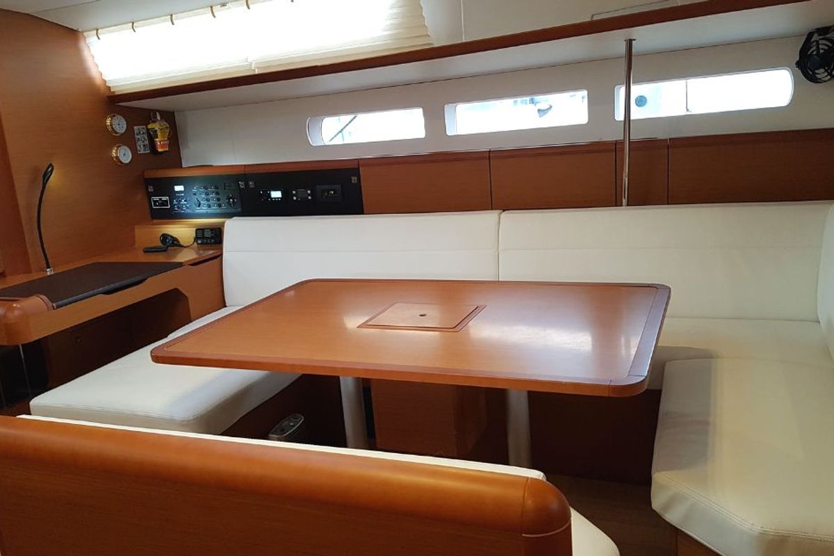 Salon of FIESTA, a Jeanneau Sun Odyssey 519 sailboat at Municipal Unit of Lefkada, Greece