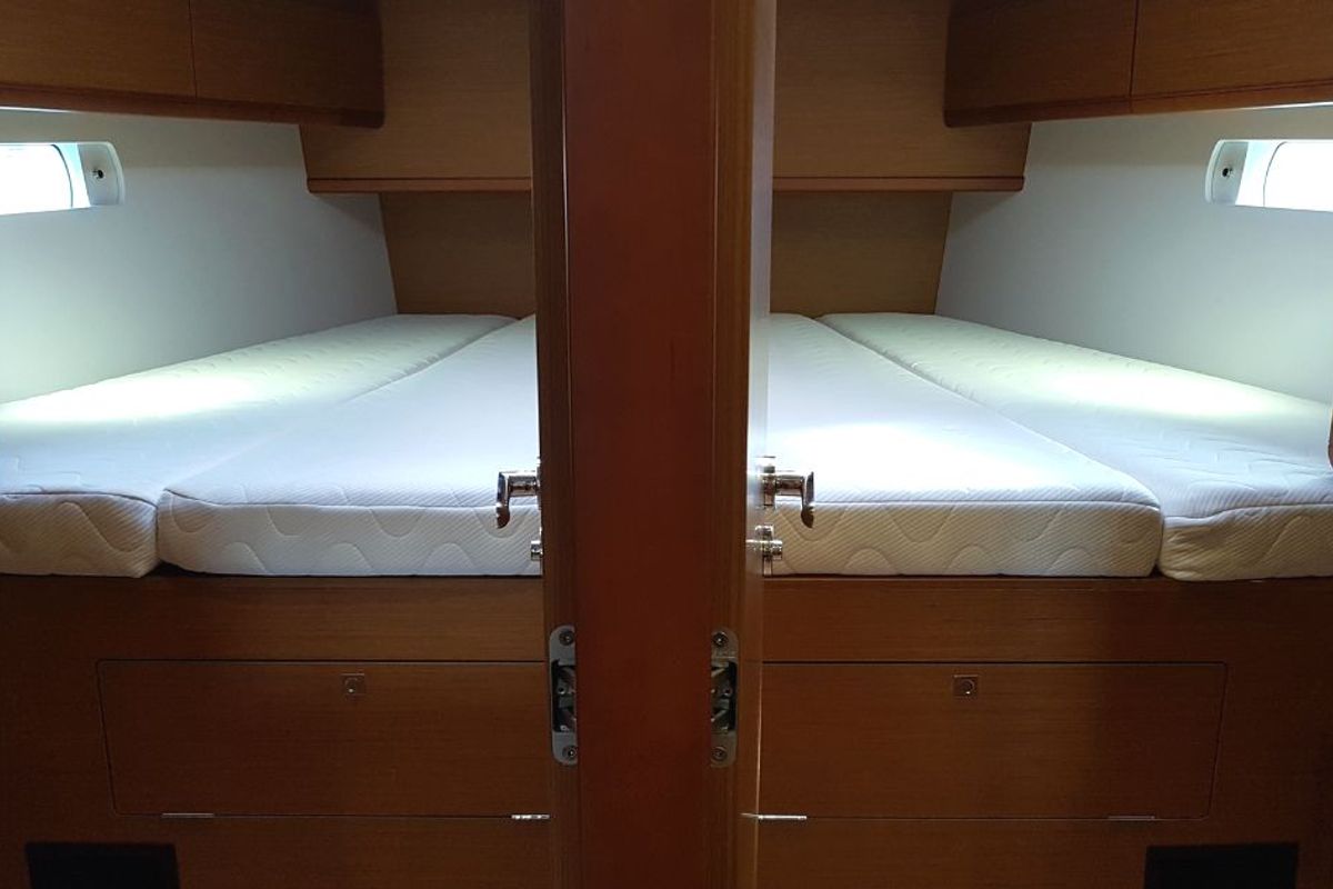 Cabin on FIESTA, a Jeanneau Sun Odyssey 519 sailboat at Municipal Unit of Lefkada, Greece