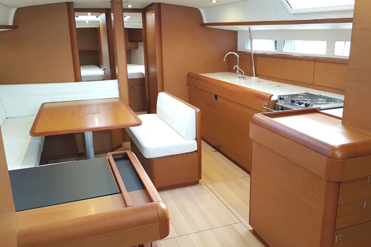 Salon of FIESTA, a Jeanneau Sun Odyssey 519 sailboat at Municipal Unit of Lefkada, Greece