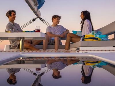 Deck of Sunsail 424/4/4 Premium, a Gulet Sunsail 424 catamaran at Eden Island Marina, Seychelles