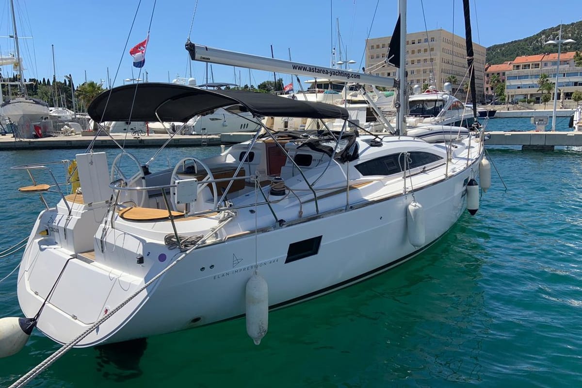 Exterior view of Živa, a Elan 444 Impression sailboat at Split, Croatia