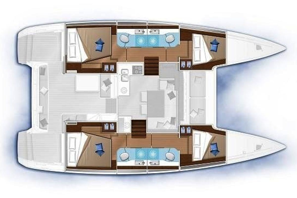 Floor plan of Cassiopeia, a Lagoon 40 catamaran at Municipal Unit of Nea Peramos, Greece