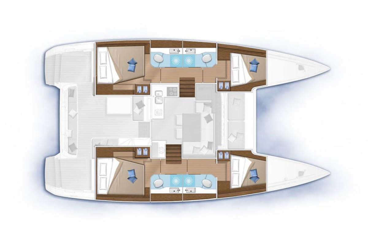 Floor plan of Cassiopeia, a Lagoon 40 catamaran at Municipal Unit of Nea Peramos, Greece