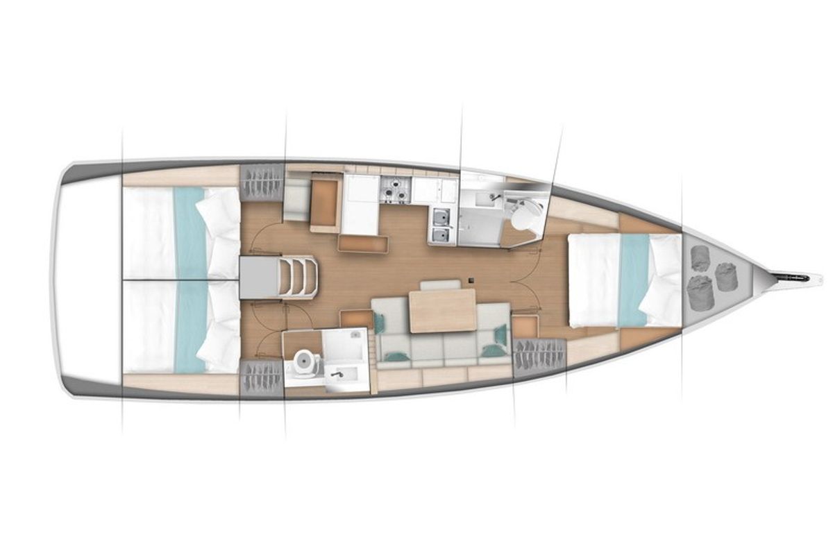 Floor plan of Sunney, a Jeanneau Sun Odyssey 440 sailboat at Grad Kaštela, Croatia